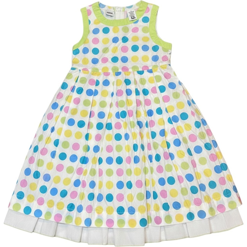 Parisian Kids Girls Size 6 Polka Dot Sleeveless Cotton Dress Multi-Color White